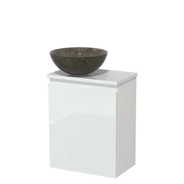 Toilet unit with wash basin | 41 cm High-gloss white Handleless front Blue stone Natural stone countertop wash basin High-gloss white worktop TMK10-04929