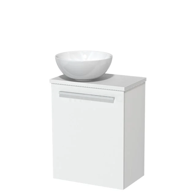 Toiletmeubel met waskom | 41 cm Mat wit Vlak front Hoogglans wit Keramiek waskom Mat wit blad TMK10-04940