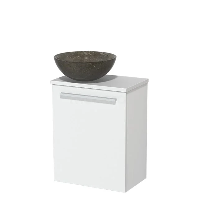 Toiletmeubel met waskom | 41 cm Mat wit Vlak front Blue stone Natuursteen waskom Mat wit blad TMK10-04941