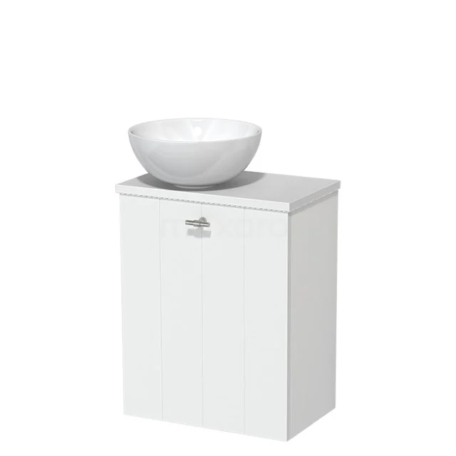 Toiletmeubel met waskom | 41 cm Mat wit Lamel front Hoogglans wit Keramiek waskom Mat wit blad TMK10-00199