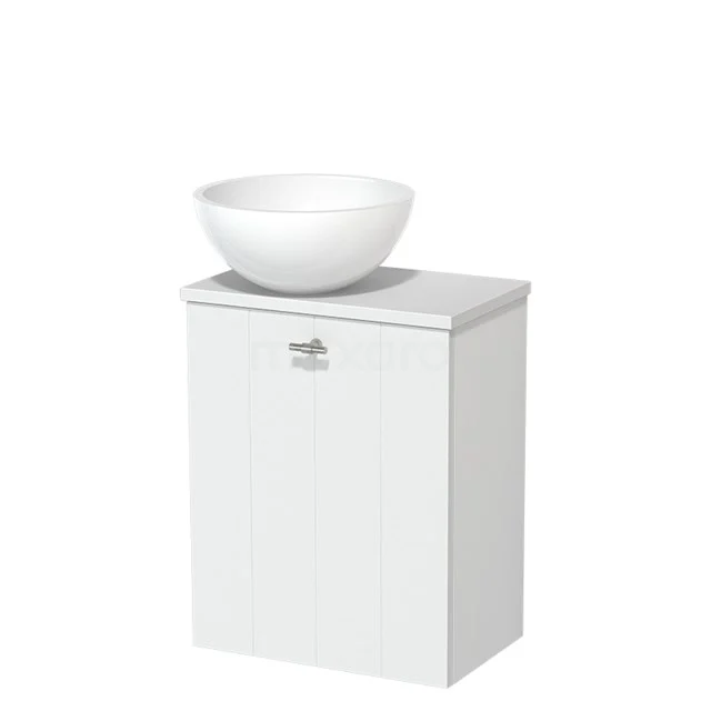 Toiletmeubel met waskom | 41 cm Mat wit Lamel front Hoogglans wit Mineraalmarmer waskom Mat wit blad TMK10-00202