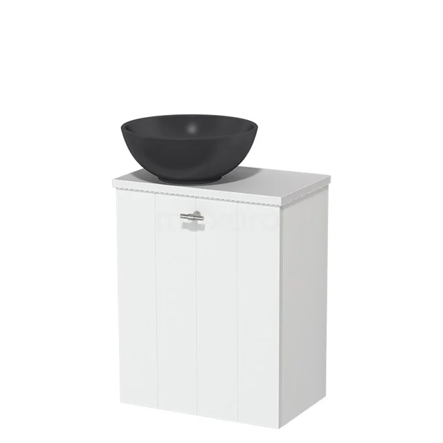 Toiletmeubel met waskom | 41 cm Mat wit Lamel front Mat zwart Quartz waskom Mat wit blad TMK10-04951