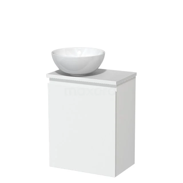 Toiletmeubel met waskom | 41 cm Mat wit Greeploos front Hoogglans wit Keramiek waskom Mat wit blad TMK10-00205
