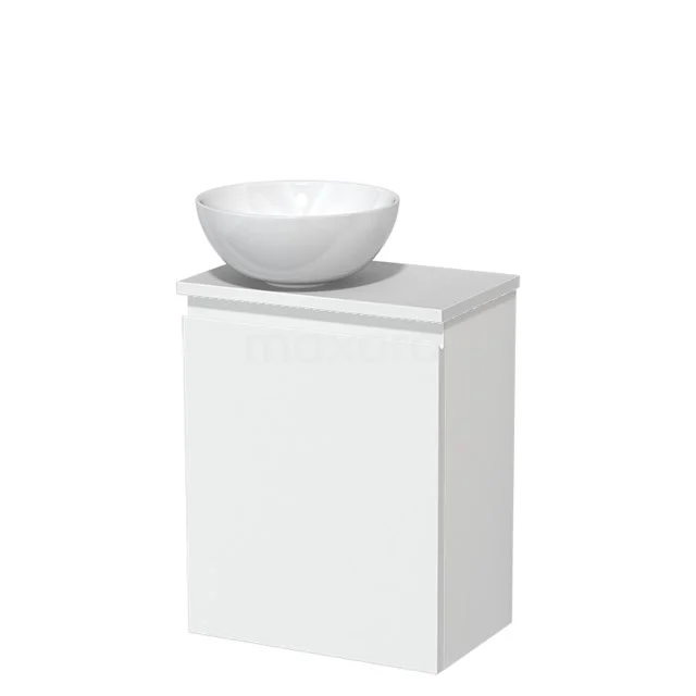 Toilet unit with wash basin | 41 cm Matte white Handleless front High-gloss white Ceramic countertop wash basin Mat white worktop TMK10-00211 White bathroom cabinet with marble basin, compact design, ideal for modern and stylish bathroom fittings.