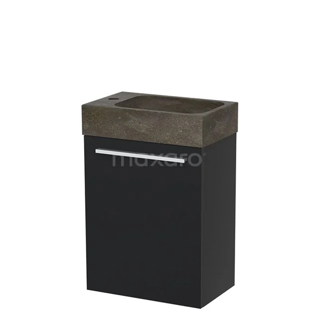 Modulo Pico WC-Möbel mit Waschbecken | 40 cm Matt Schwarz Glatte Front Naturstein TMW10-00002 Schwarzer Badschrank mit Beton Waschbecken, kompaktes Design und chromfarbener Haltegriff, ideal für moderne Badezimmerinterieurs.