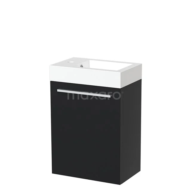 Modulo Pico WC-Möbel mit Waschbecken | 40 cm Matt Schwarz Glatte Front Mineralguss TMW10-00005 Schwarzes Badmöbel mit weißem Waschbecken, modernes Design, Wandmontage, ausgestattet mit chromfarbener Haltegriff für kompakte Bäder.