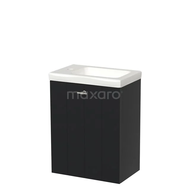 Modulo Pico WC-Möbel mit Waschbecken | 40 cm Matt Schwarz Lamellen Front Keramik TMW10-00007 Schwarz Badmöbel mit weißem Waschbecken, kompaktes Design, hochwertiges Material, ideal für moderne Bäder.