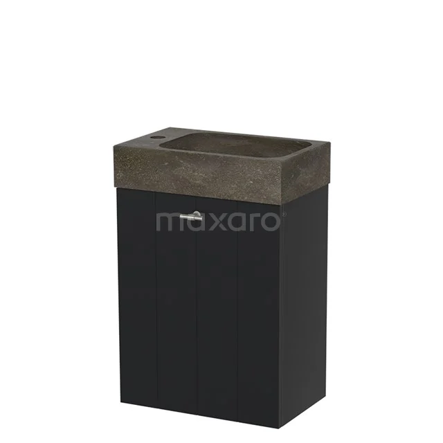 Modulo Pico Toiletmeubel met wastafel | 40 cm Mat zwart Lamel front Natuursteen TMW10-00008