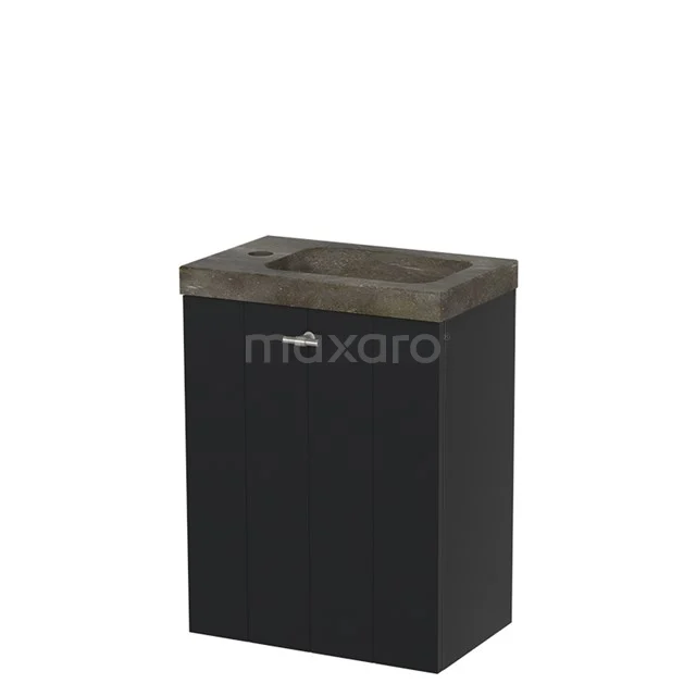 Modulo Pico Toiletmeubel met wastafel | 40 cm Mat zwart Lamel front Natuursteen TMW10-00009