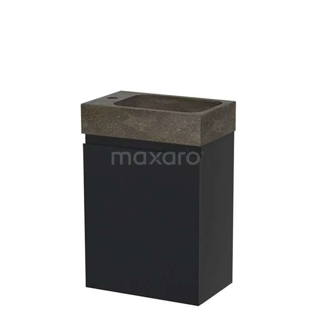 Modulo Pico Toiletmeubel met wastafel | 40 cm Mat zwart Greeploos front Natuursteen TMW10-00014
