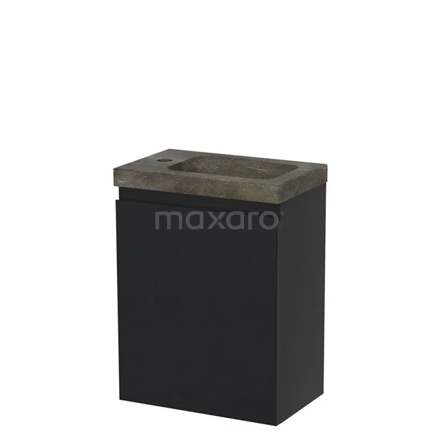 Modulo Pico Toiletmeubel met wastafel | 40 cm Mat zwart Greeploos front Natuursteen TMW10-00015