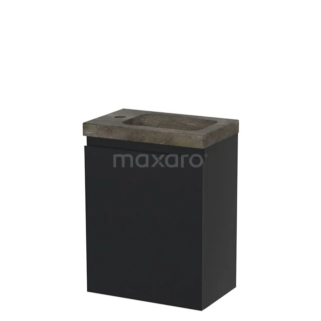 Modulo Pico WC-Möbel mit Waschbecken | 40 cm Matt Schwarz Grifflose Front Naturstein TMW10-00015 Kompakte schwarze Waschbeckenunterschrank mit dunklem Betonwaschbecken, ideal für eine moderne Badezimmer Einrichtung.