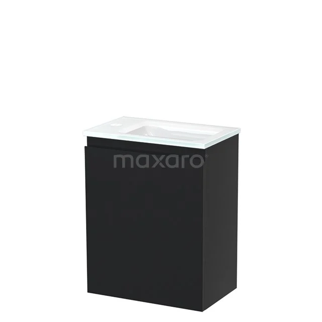 Black bathroom unit with white ceramic basin, compact design, ideal for small bathrooms.