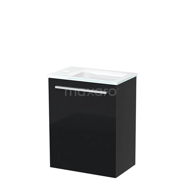 Black Bathroom cabinet with integrated white basin, modern design, compact size, ideal for stylish bathroom storage.