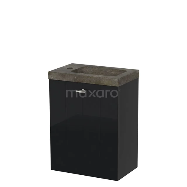 Modulo Pico Toiletmeubel met wastafel | 40 cm Hoogglans zwart Lamel front Natuursteen TMW10-00057