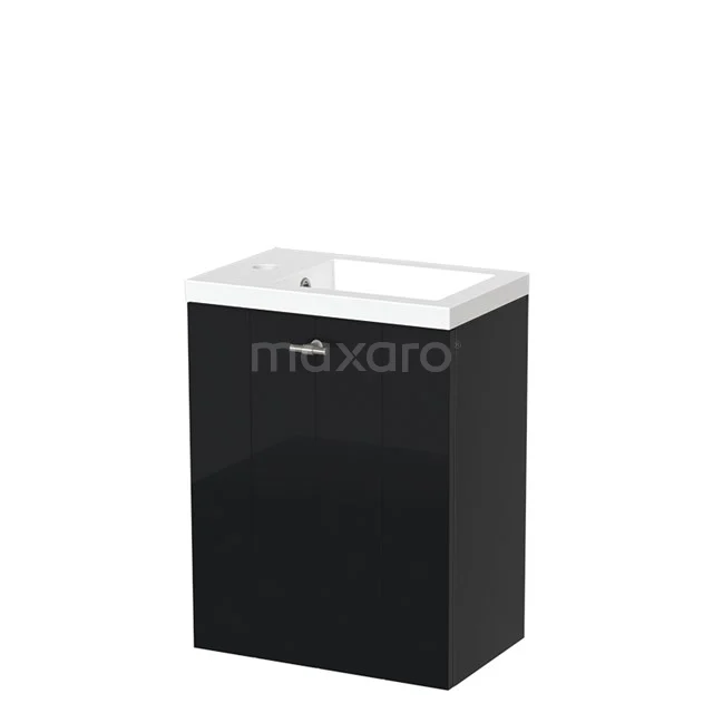 Modulo Pico Toiletmeubel met wastafel | 40 cm Hoogglans zwart Lamel front Mineraalmarmer TMW10-00060