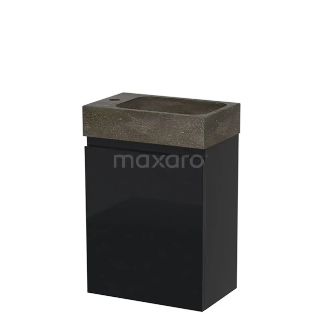 Modulo Pico Toiletmeubel met wastafel | 40 cm Hoogglans zwart Greeploos front Natuursteen TMW10-00062