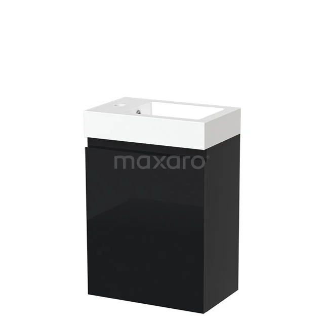 Modulo Pico Toiletmeubel met wastafel | 40 cm Hoogglans zwart Greeploos front Mineraalmarmer TMW10-00065