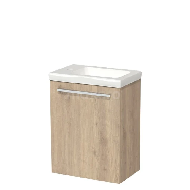 Modulo Pico WC-Möbel mit Waschbecken | 40 cm Hellbraune Eiche Glatte Front Keramik TMW10-00085 Kompakter Badschrank mit Waschbecken, hell Eichenholz-Finish, integrierter Haltegriff, ideal für kleine Badezimmer.