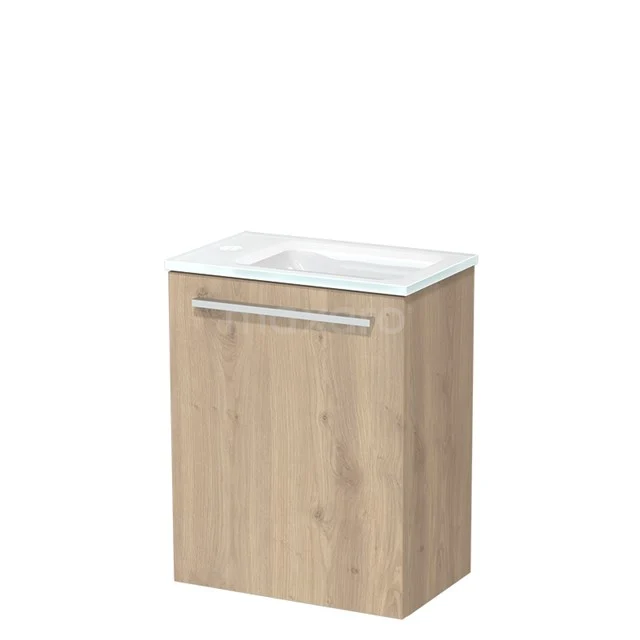 Modulo Pico Toilet unit with basin | 40 cm Light brown oak Flat front Glass TMW10-00088 Wooden bathroom cabinet with built-in white basin, modern design, oak finish and practical storage space.