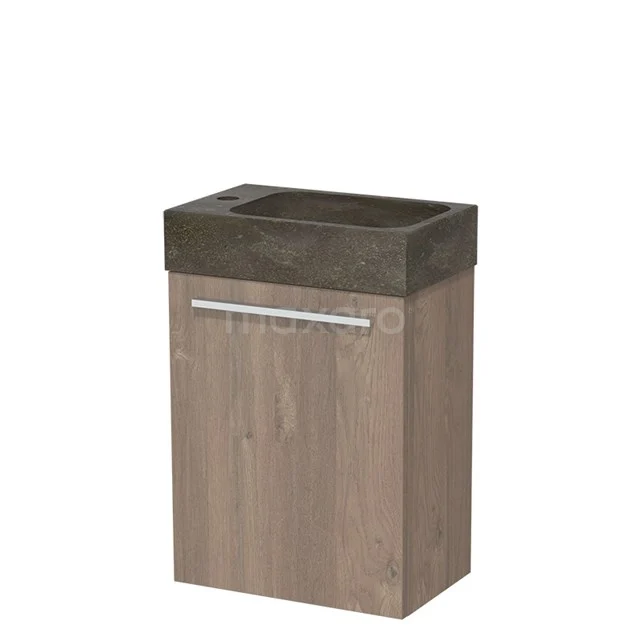 Modulo Pico Toiletmeubel met wastafel | 40 cm Middenbruin eiken Vlak front Natuursteen TMW10-00098