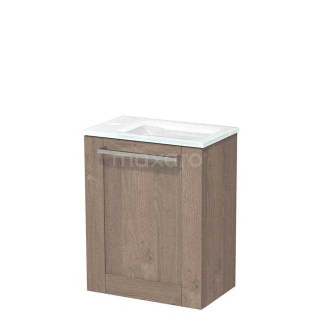 Modulo Pico WC-Möbel mit Waschbecken | 40 cm mittelbraune Eiche Rahmenfront Glas TMW10-00106 Kompakte Badmöbel mit Holzverarbeitung, weißem Waschbecken und modernem Haltegriff. Perfekt für kleine Bäder.