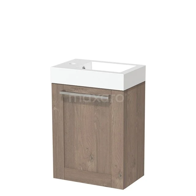 Holz-Badschrank mit integrierter weißer Waschbecken, modernes Erscheinungsbild, ideal für kompakte Badezimmer.