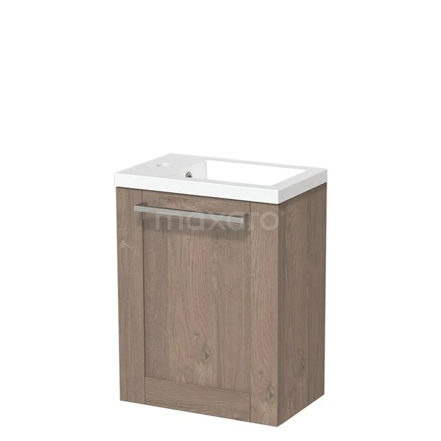 Modulo Pico WC-Möbel mit Waschbecken | 40 cm mittelbraune Eiche Rahmenfront Mineralguss TMW10-00108 Badmöbel mit Waschbecken, Holzlook Schrank, kompakte Form, ideale Aufbewahrung für kleine Bäder.