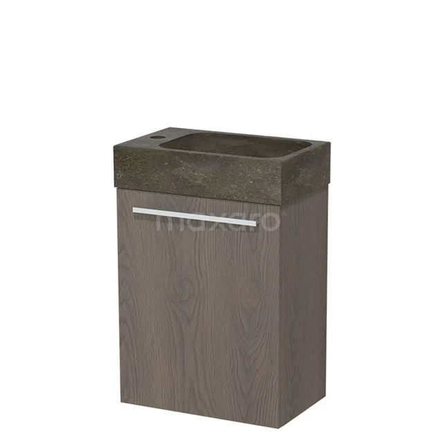 Modulo Pico WC-Möbel mit Waschbecken | 40 cm dunkelbraune Eiche glatte Front Naturstein TMW10-00110 Kompakte graue Badmöbel mit Betonlook Waschbecken und Holzschrank, perfekt für ein stilvolles und praktisches Badezimmer.