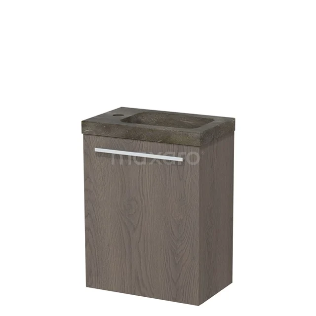 Modulo Pico WC-Möbel mit Waschbecken | 40 cm dunkelbraune Eiche glatte Front Naturstein TMW10-00111 Kompakter Holz-Badschrank mit grauer Waschtischplatte, Wandmodell, stilvollem Haltegriff, ideal für moderne Bäder.