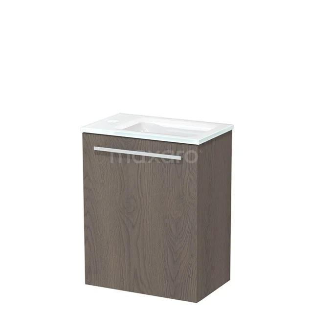 Modulo Pico WC-Möbel mit Waschbecken | 40 cm dunkelbraune Eiche glatte Front Glas TMW10-00112 Kompakte Badmöbel in grauer Holzoptik, keramisches Waschbecken, modernes Design; ideal für Badezimmer mit begrenztem Platz.