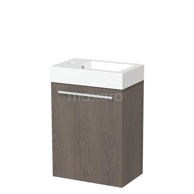 Modulo Pico WC-Möbel mit Waschbecken | 40 cm dunkelbraune Eiche glatte Front Mineralguss TMW10-00113 Kompakter Holz-Badschrank mit Waschbecken, modernes Design, dunkle Eiche-Oberfläche und integrierter Haltegriff.
