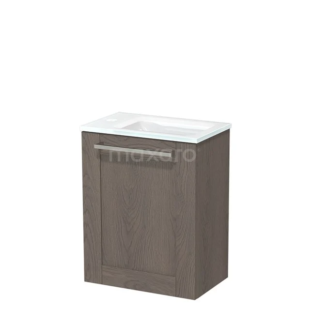Wooden bathroom unit with grey oak finish, compact design and white vanity units with basin. Perfect for small bathrooms.