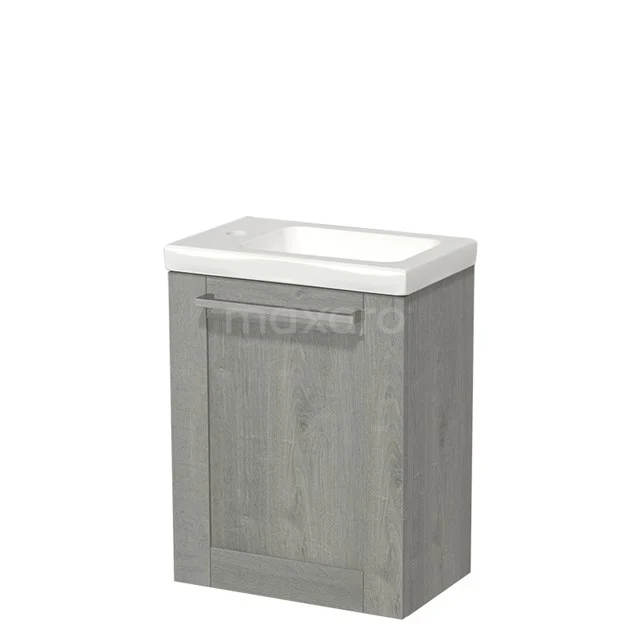 Compact wooden bathroom cabinet grey with integrated basin, ideal for small bathrooms.