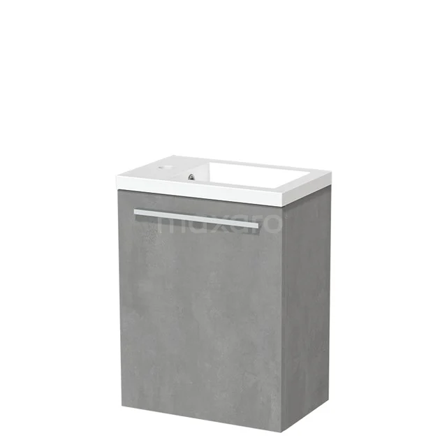 Grey base cabinet with integrated white ceramic basin, sleek design, ideal for modern bathrooms.