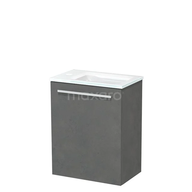 Modulo Pico Toilet unit with basin | 40 cm Dark grey concrete Flat front Glass TMW10-00142 Compact grey bathroom unit with white ceramic vanity units with basin, sleek design and metal handle. Perfect for small bathrooms.