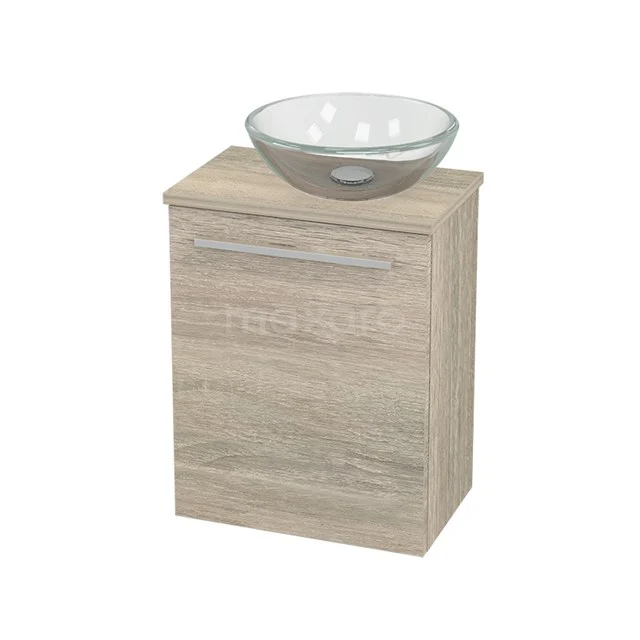 Wooden bathroom unit with washbasin bowl, light Oak colour, compact design, perfect for small bathrooms.