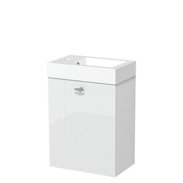 Modulo Pico WC-Möbel mit Waschbecken | 40 cm Hochglanz Weiß Lamellenfront Mineralguss TMW10-00155 Weiß glänzender Waschtischunterschrank mit integrierter keramischer Waschbecken, kompaktes Design, ideal für Platzersparnis im Badezimmer.