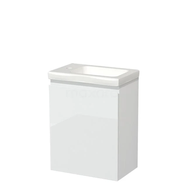 Modulo Pico WC-Möbel mit Waschbecken | 40 cm Hochglanz Weiß grifflose Front Keramik TMW10-00157 Kompakte weiße Waschbeckenunterschrank mit klaren Linien, ideal für moderne Bäder, aus hochglanz Holz gefertigt.