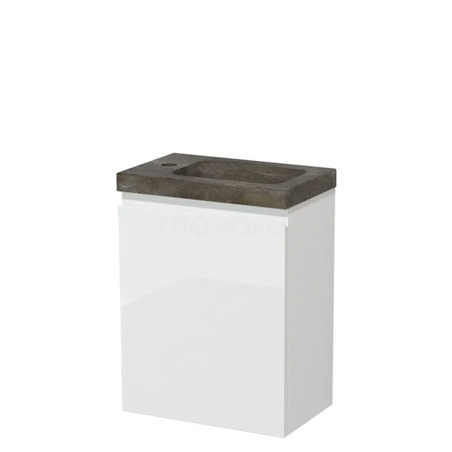 Modulo Pico Toiletmeubel met wastafel | 40 cm Hoogglans wit Greeploos front Natuursteen TMW10-00159
