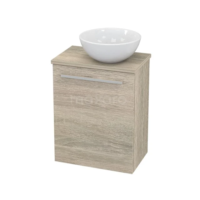 Wooden bathroom unit with basin, natural oak look, compact design, perfect for a modern bathroom design.