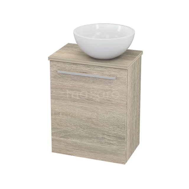 WC-Möbel mit Aufsatzwaschbecken Mineralguss Gloss Modulo+ Pico Eiche 41cm BMC000830 Holz-Badmöbel mit Waschbecken, helle Eiche Optik, kompaktes Design, ideal für stilvolle und platzsparende Bäder.