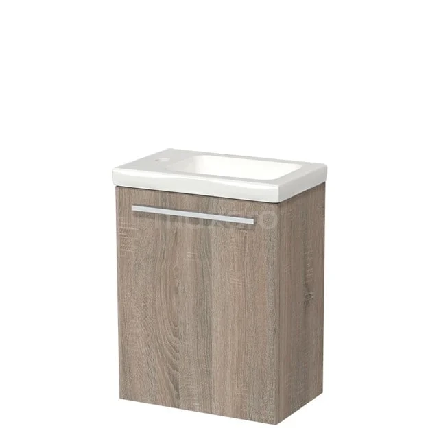 Modulo Pico WC-Möbel mit Waschbecken | 40 cm Eiche Flat Front Keramik TMW10-00217 Kompakte Holz-Badmöbel mit Waschbecken, helle Eiche-Oberfläche und schlanker Metall-Haltegriff für einen modernen Badezimmerstil.