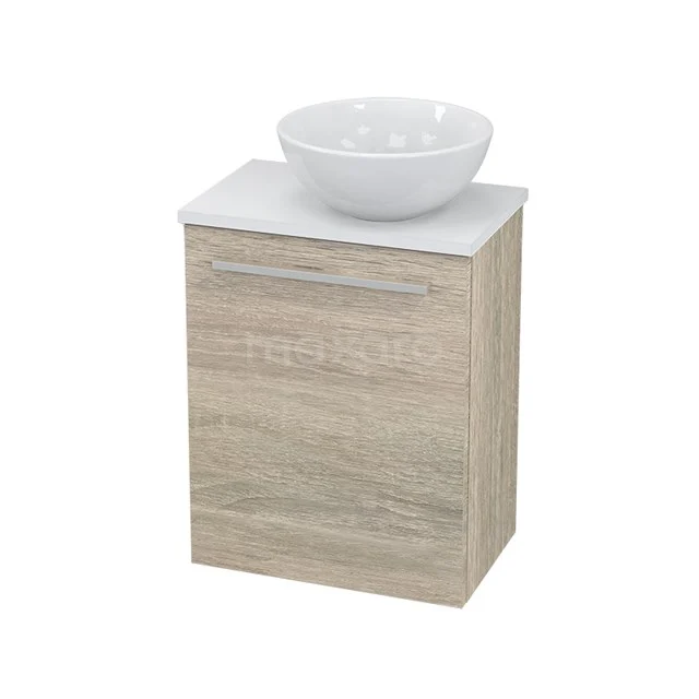 Wooden bathroom unit with white ceramic countertop wash basin, suitable for modern bathroom design, compact and sleek design.