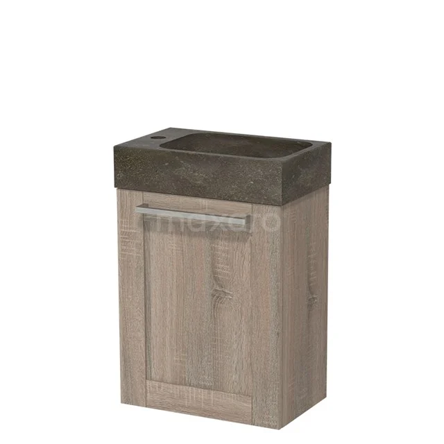 Holz-Badschrank mit dunklem Waschbecken, kompaktes Design, ideal für moderne Bäder, aus nachhaltigem Material gefertigt.