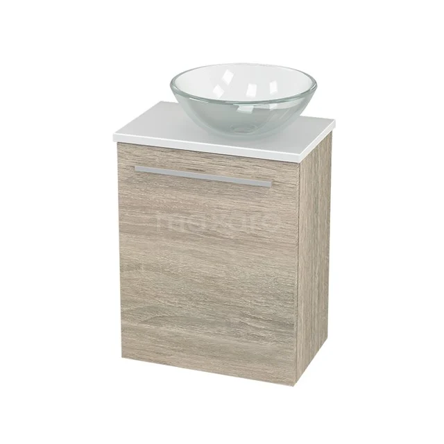WC-Möbel mit Aufsatzwaschbecken Glas Modulo+ Pico Eiche 41cm BMC000841 Holz-Badmöbel mit weißem Aufsatzwaschbecken, modernes Design, kompaktes Format und natürliche Ausstrahlung für stilvolle Bäder.