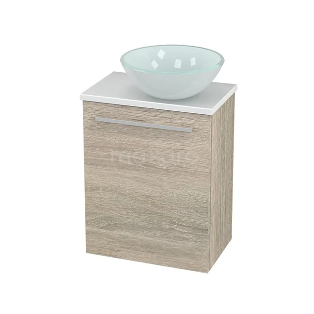 WC-Möbel mit Aufsatzwaschbecken Glas Modulo+ Pico Eiche 41cm BMC000842 Holz Badezimmermöbel mit heller Eiche Oberflächenbehandlung, weißem Waschbecken und zeitlosem Erscheinungsbild, ideal für kompakte Bäder.