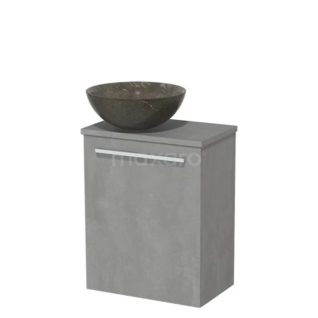 Grey bathroom cabinet with natural stone countertop wash basin, sleek design, ideal for modern bathrooms.