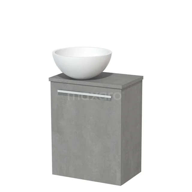 Toiletmeubel met waskom | 41 cm Lichtgrijs beton Vlak front Mat wit Solid surface waskom Lichtgrijs beton blad TMK10-04908