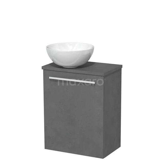 Grey wall cabinets with white countertop wash basin, modern design, ideal for compact bathrooms, fitted with metal handle.